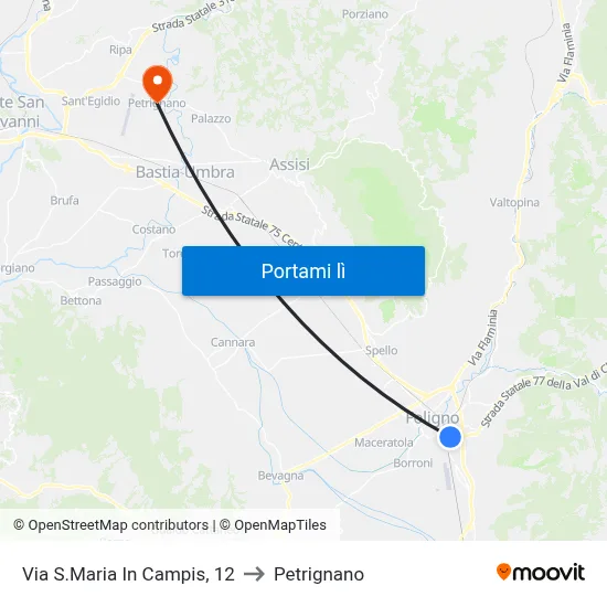 Via S.Maria In Campis, 12 to Petrignano map