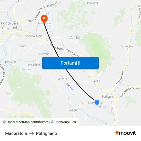 Maceratola to Petrignano map