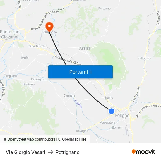 Via Giorgio Vasari to Petrignano map
