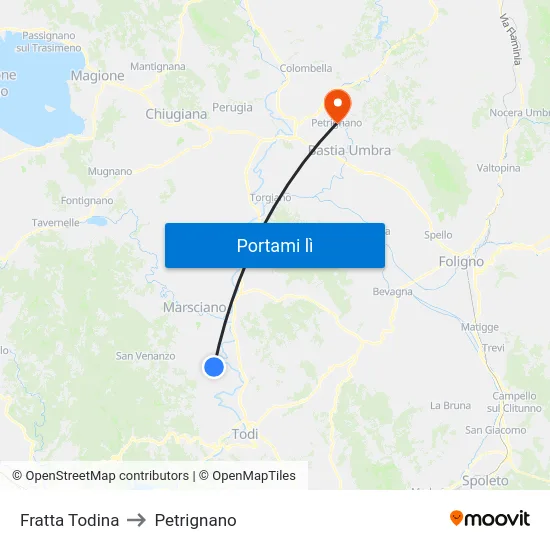 Fratta Todina to Petrignano map