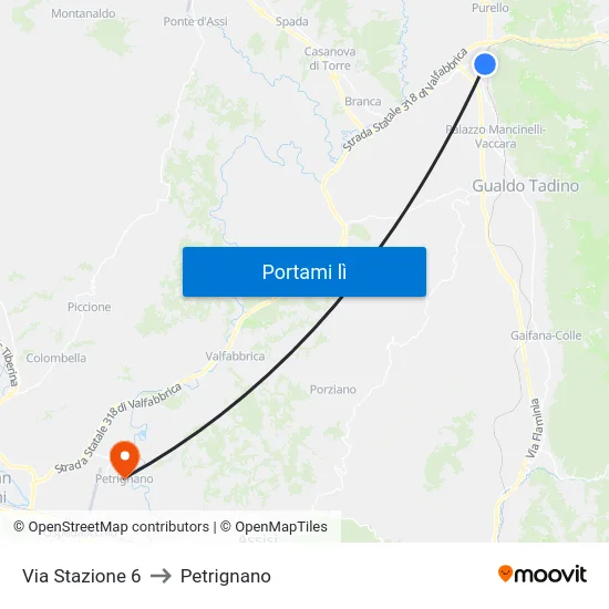 Via Stazione 6 to Petrignano map