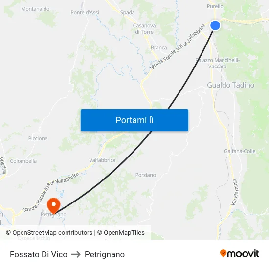 Fossato Di Vico to Petrignano map