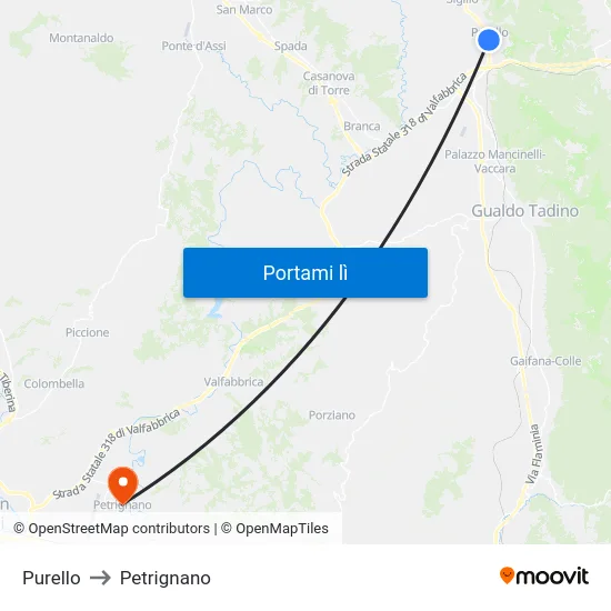 Purello to Petrignano map