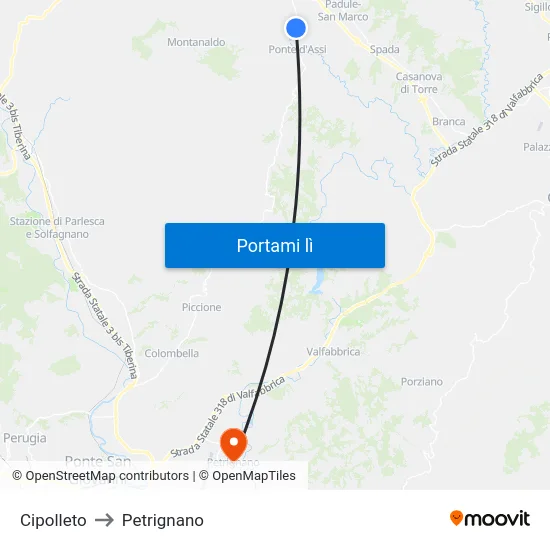 Cipolleto to Petrignano map
