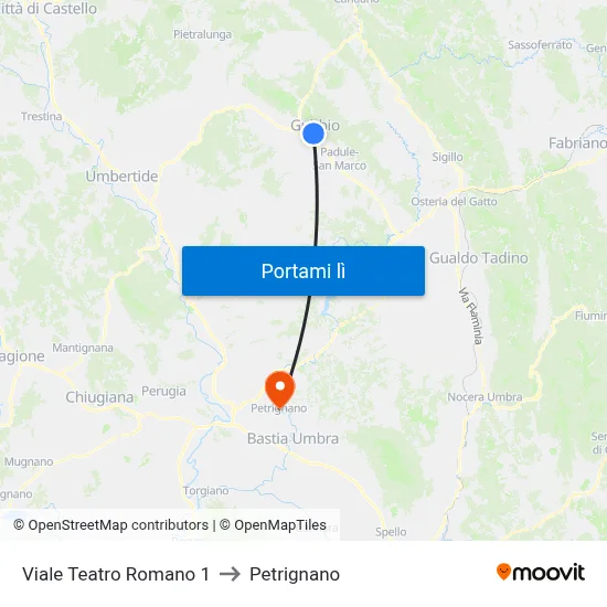 Viale Teatro Romano 1 to Petrignano map