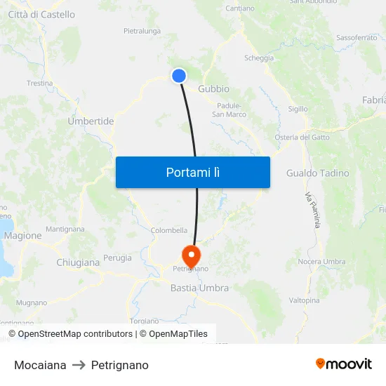 Mocaiana to Petrignano map