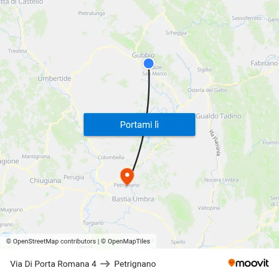 Via Di Porta Romana 4 to Petrignano map