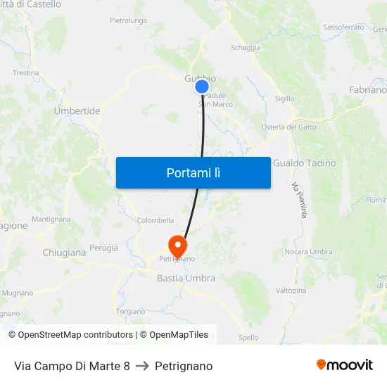 Via Campo Di Marte 8 to Petrignano map