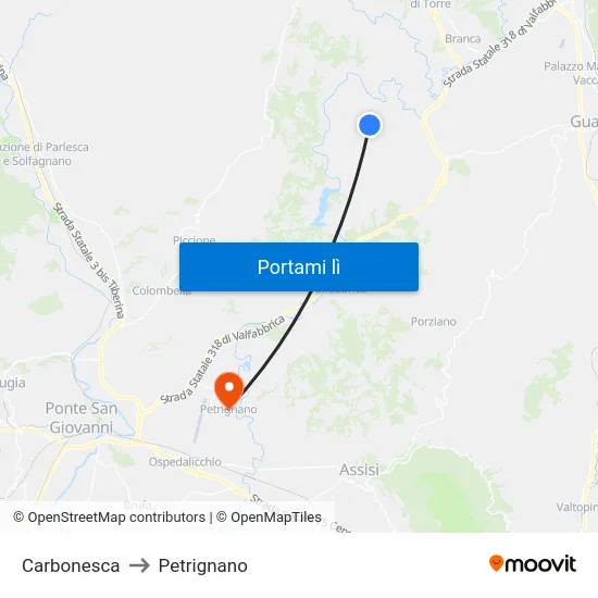 Carbonesca to Petrignano map