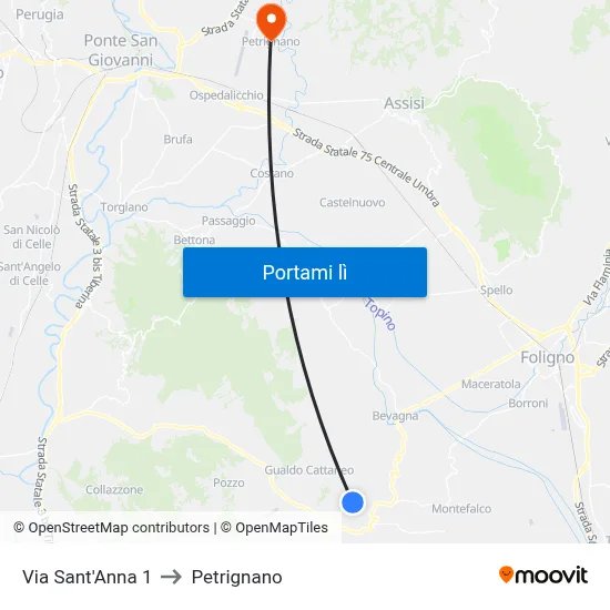 Via Sant'Anna 1 to Petrignano map