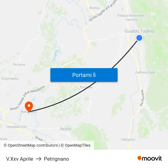 V.Xxv Aprile to Petrignano map