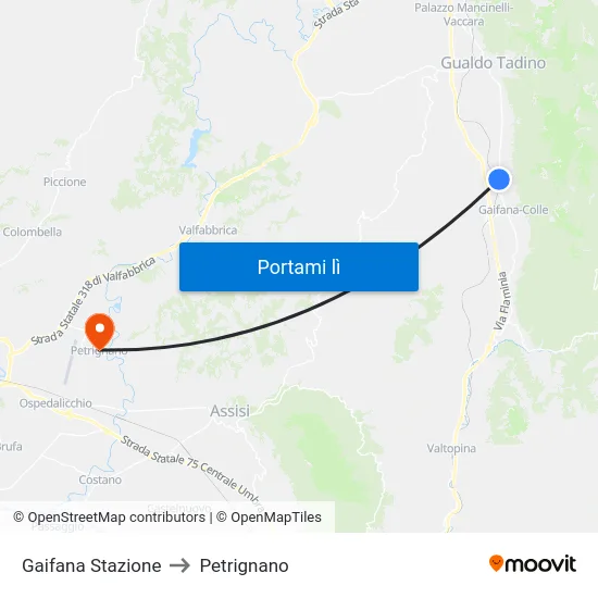 Gaifana Stazione to Petrignano map