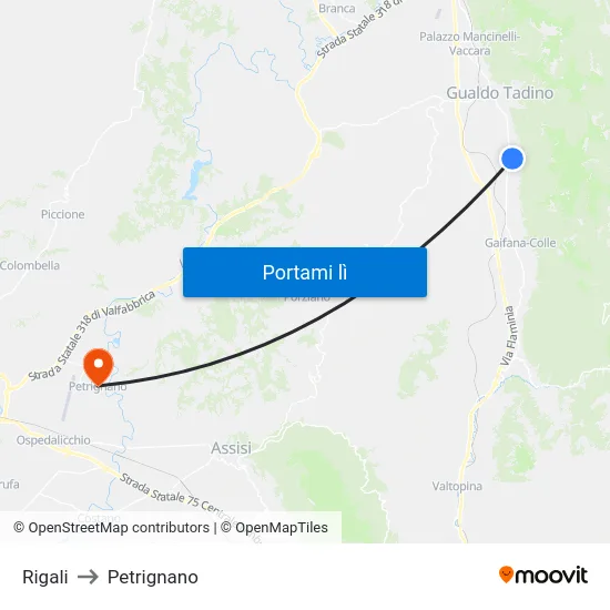 Rigali to Petrignano map