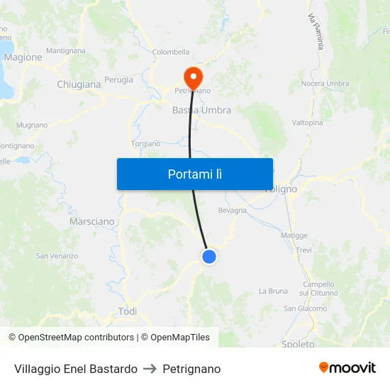 Villaggio Enel Bastardo to Petrignano map