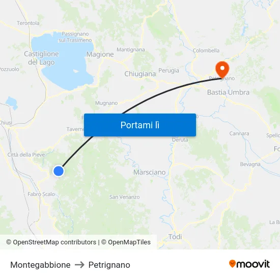 Montegabbione to Petrignano map
