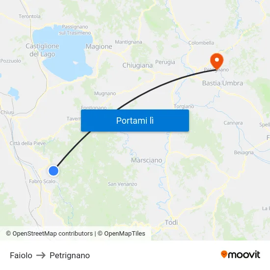 Faiolo to Petrignano map