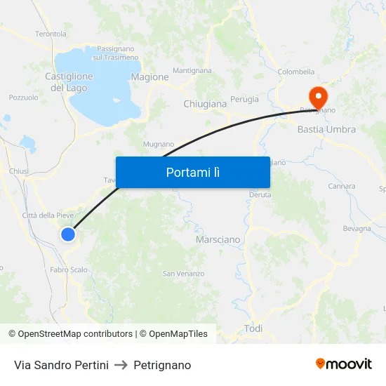 Via Sandro Pertini to Petrignano map