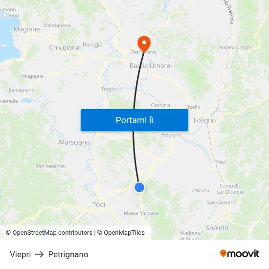 Viepri to Petrignano map