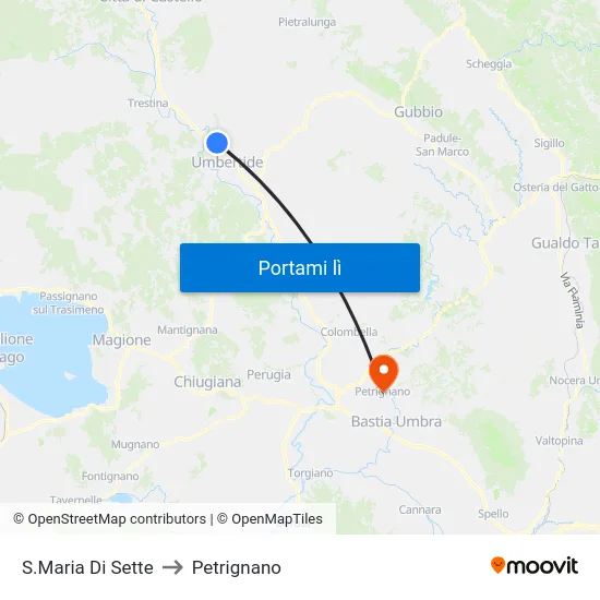 S.Maria Di Sette to Petrignano map