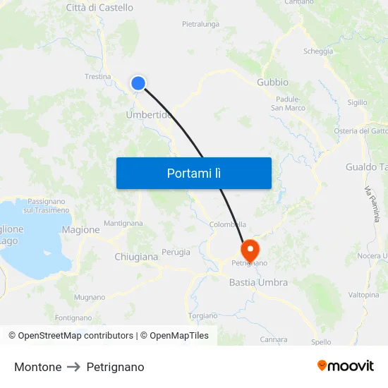 Montone to Petrignano map