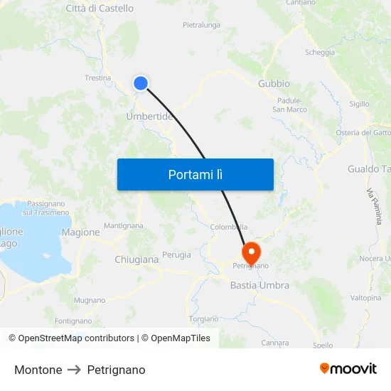 Montone to Petrignano map