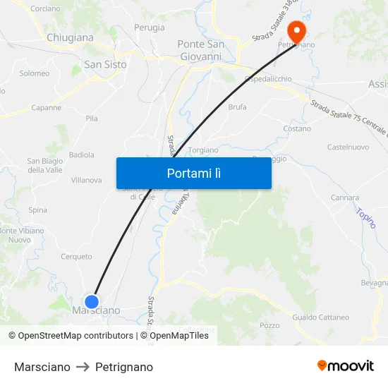 Marsciano to Petrignano map