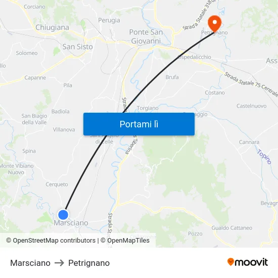 Marsciano to Petrignano map