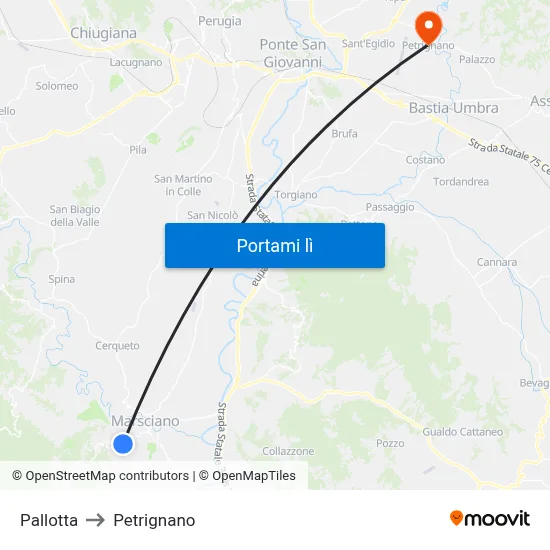 Pallotta to Petrignano map