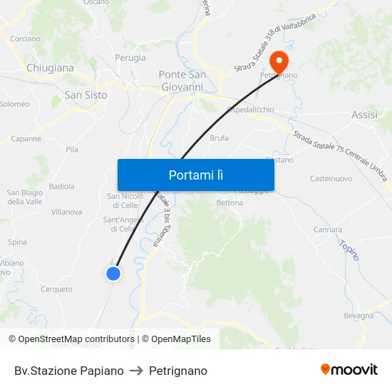 Bv.Stazione Papiano to Petrignano map