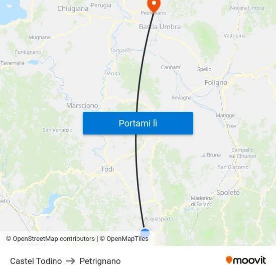 Castel Todino to Petrignano map