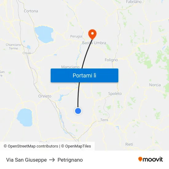 Via San Giuseppe to Petrignano map