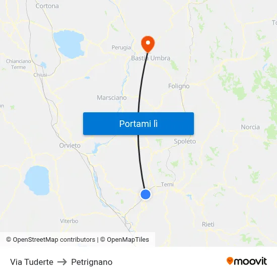 Via Tuderte to Petrignano map