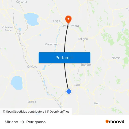 Miriano to Petrignano map