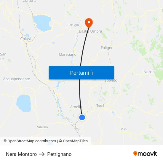 Nera Montoro to Petrignano map