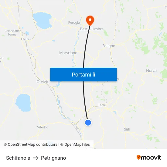 Schifanoia to Petrignano map