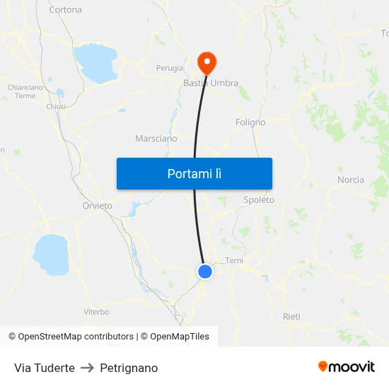 Via Tuderte to Petrignano map