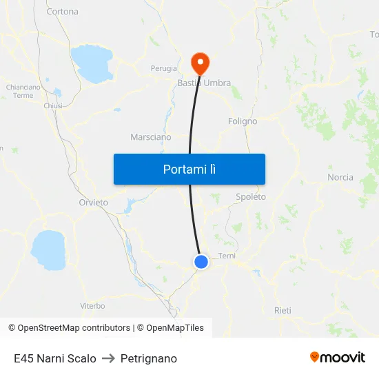 E45 Narni Scalo to Petrignano map