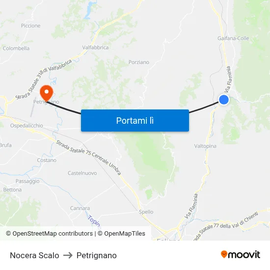 Nocera Scalo to Petrignano map