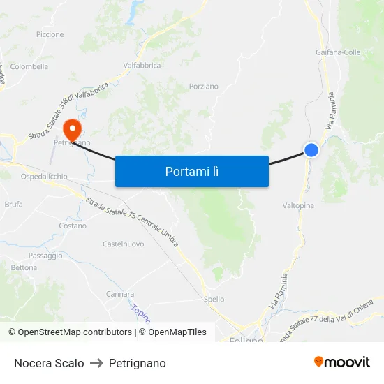 Nocera Scalo to Petrignano map