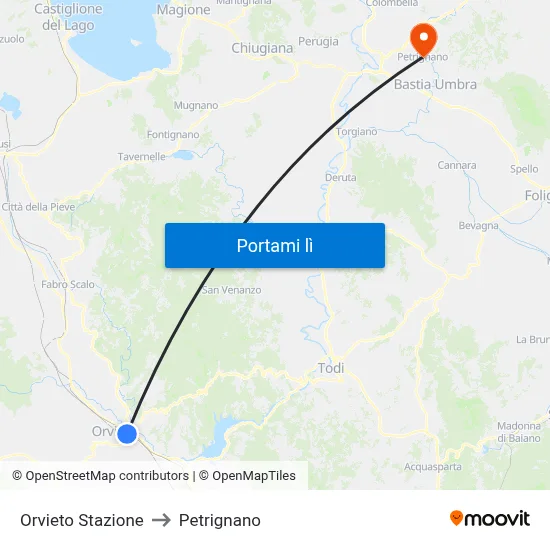 Orvieto Stazione to Petrignano map