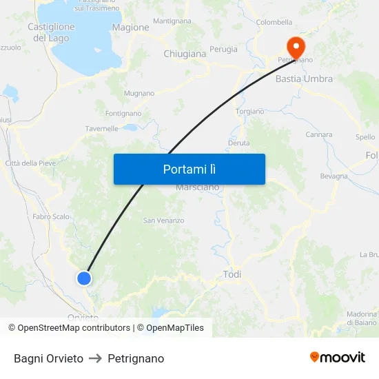 Bagni Orvieto to Petrignano map