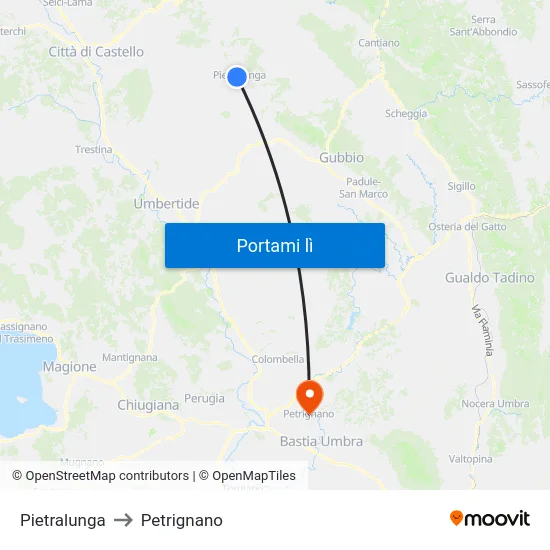 Pietralunga to Petrignano map
