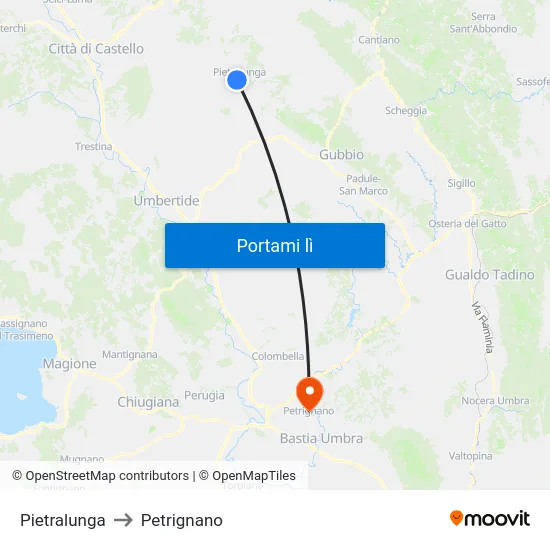 Pietralunga to Petrignano map