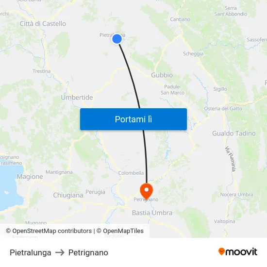 Pietralunga to Petrignano map