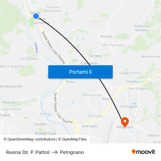Resina Str. P. Pattoli to Petrignano map
