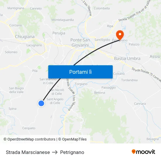 Strada Marscianese to Petrignano map