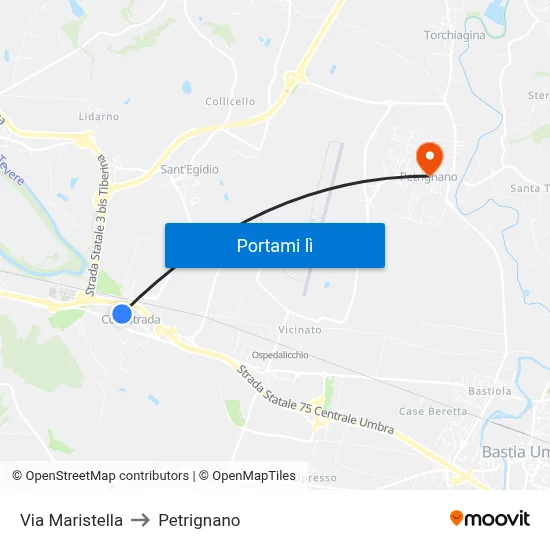 Via Maristella to Petrignano map