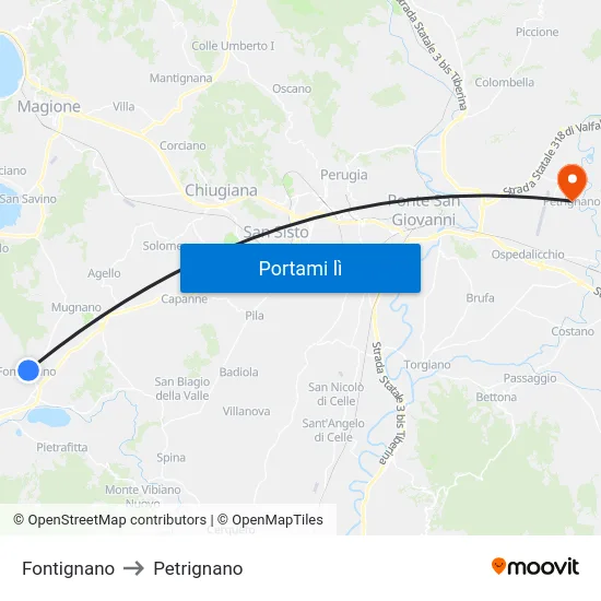 Fontignano to Petrignano map