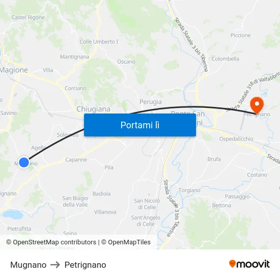 Mugnano to Petrignano map