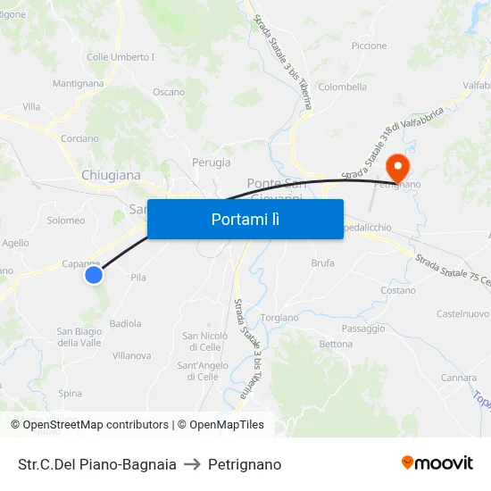 Str.C.Del Piano-Bagnaia to Petrignano map